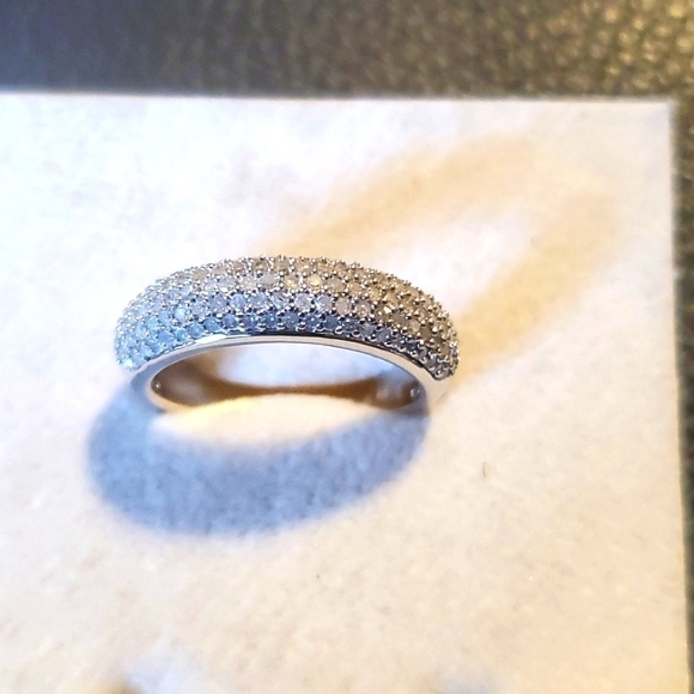 Diamond Band Ring Platinum Plated White Size 6